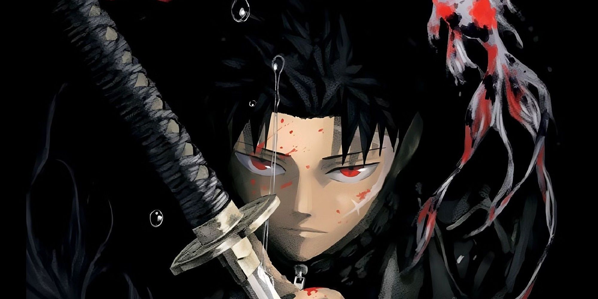 Kagurabachi chapter cover of Chihiro holding a sword in front of a black background
