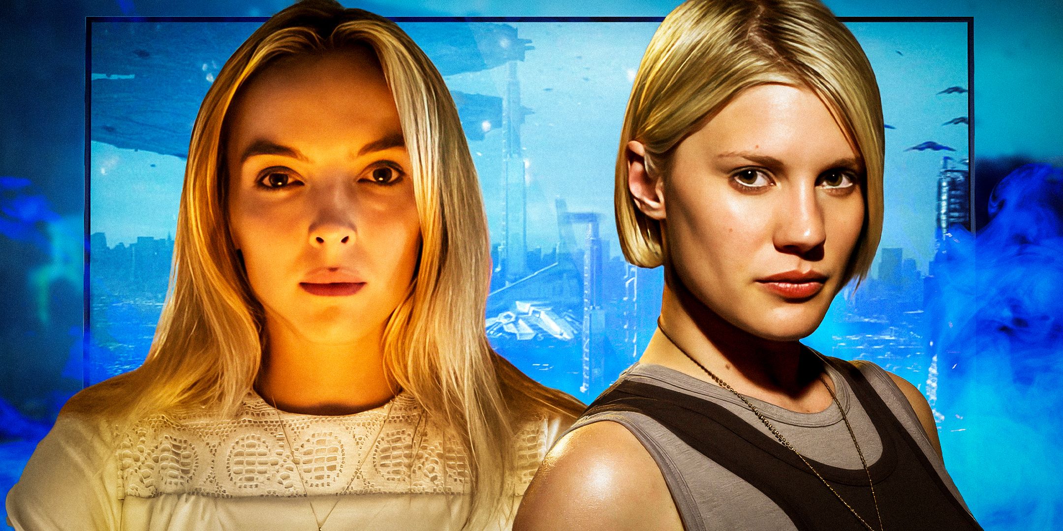 Katee-Sackhoff-as-Captain-Kara-Starbuck-Thrace-from-Battlestar-Galactica-and-Jodie-Comer-as-Villanelle-from-Killing-Eve