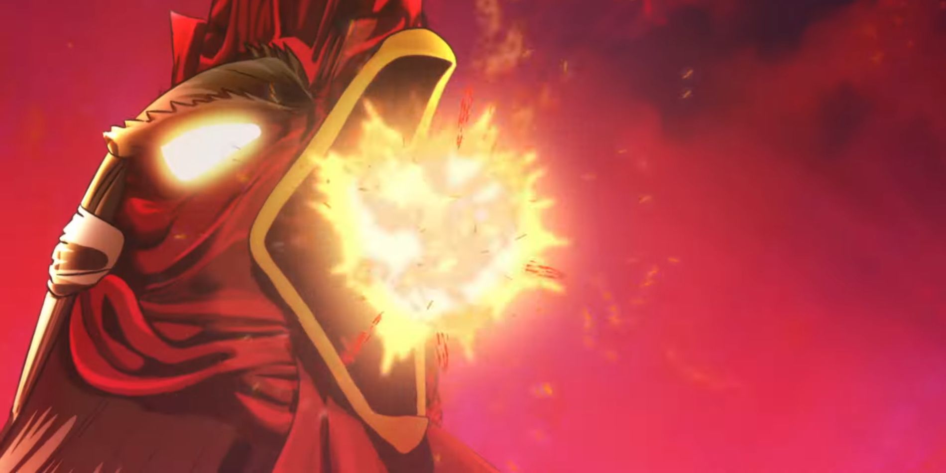 Keiji Rooster Fighter em anime usando ataque de energia