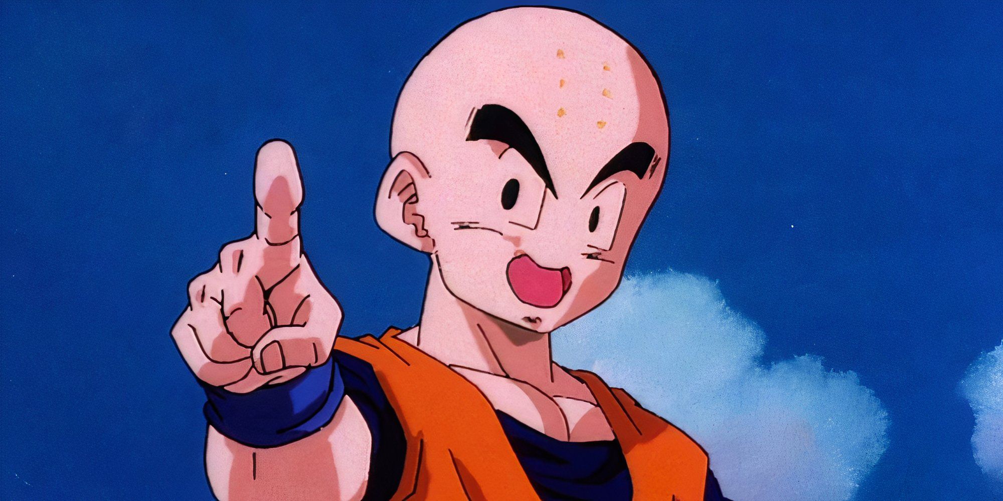 Kuririn em Dragon Ball apontando o dedo