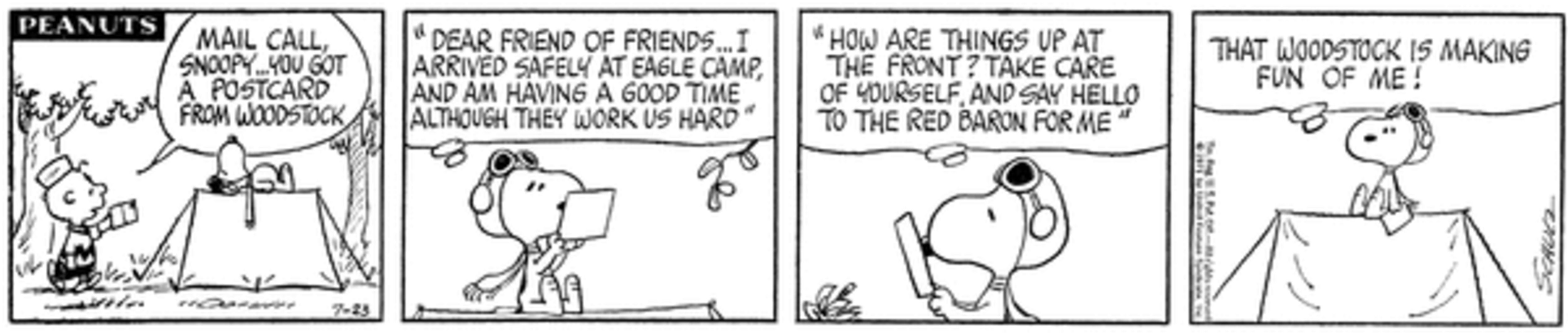 Peanuts Summer Camp, Snoopy receiving a letter from Woodstock as the Flying Ace.