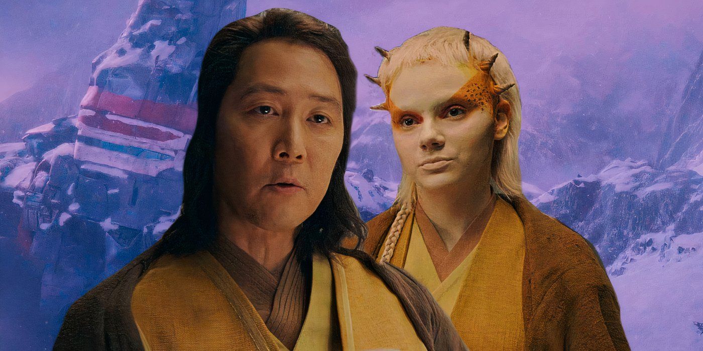 Lee Jung-jae as Sol and Dafne Keen as Jecki Lon as both stand against a purple mountain in The Acolyte custom image