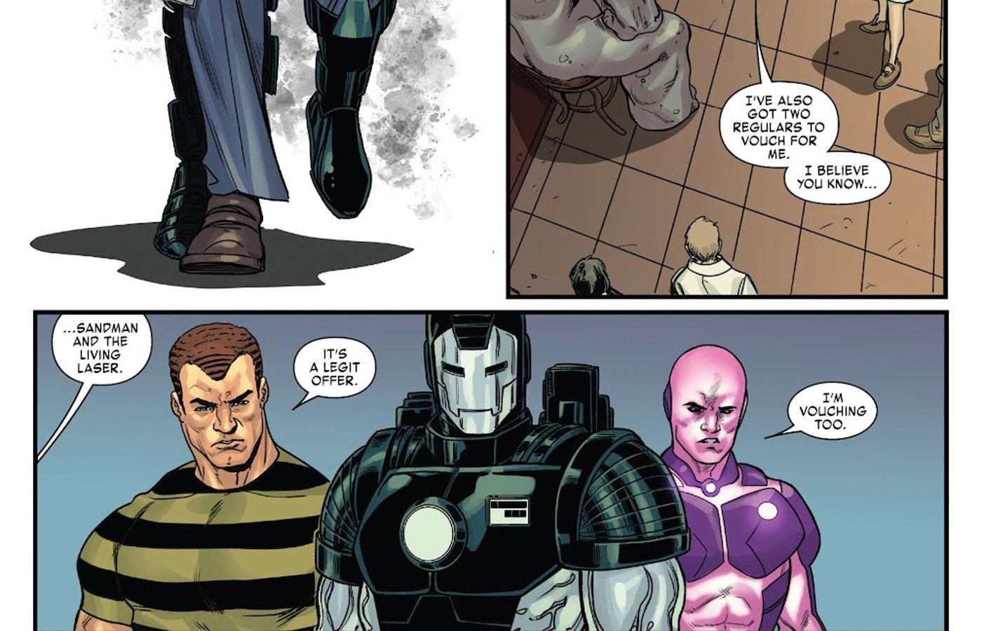 Living Laser e Sandman atestam War Machine James Rhodey Rhodes em Invinicible Iron Man #19