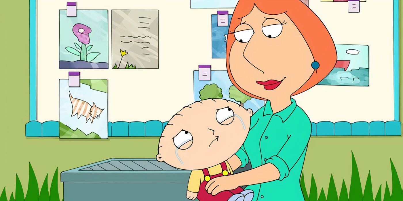 Lois comforts a crying Stewie in Family Guy