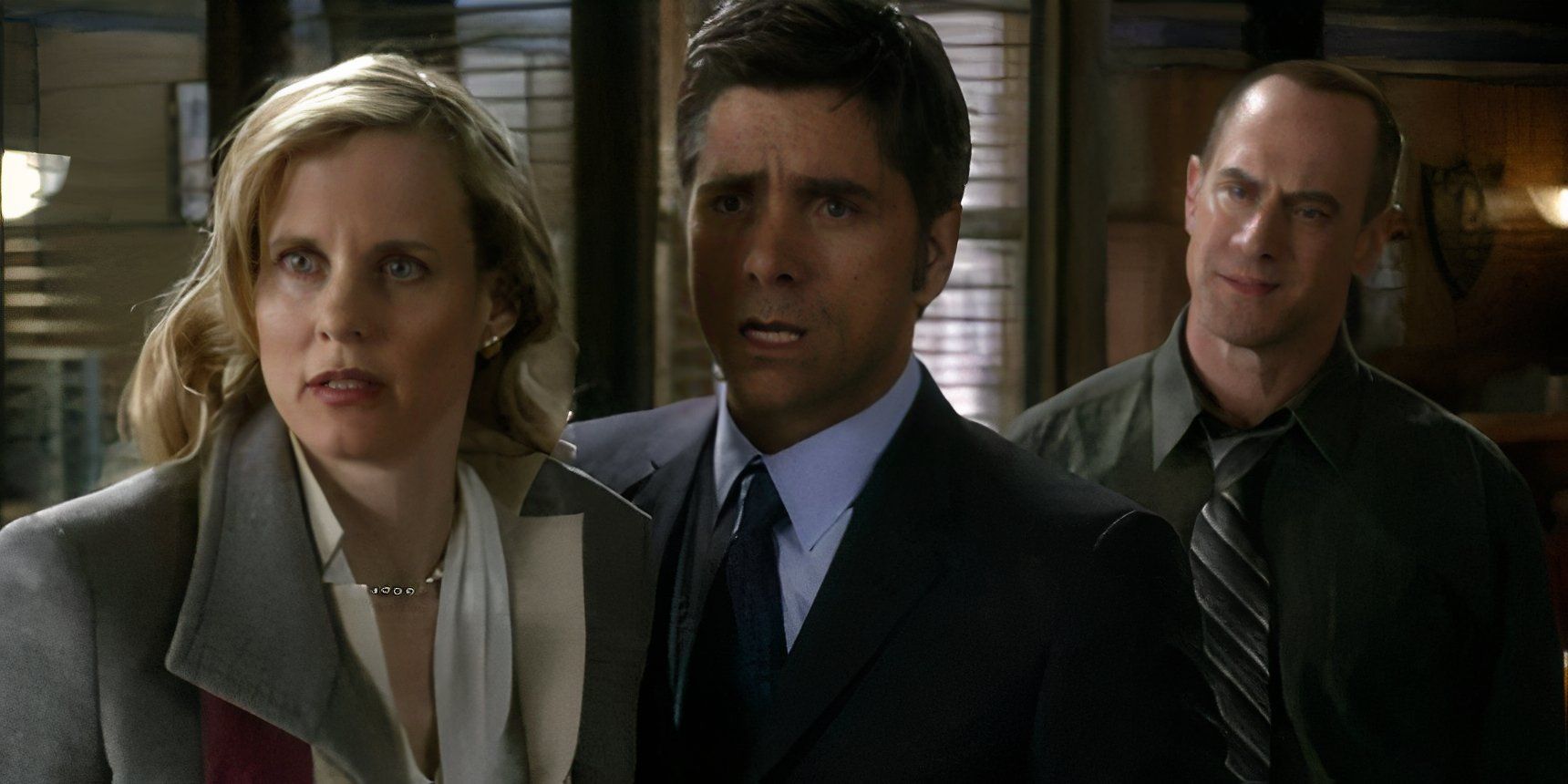 Lori Singer and John Stamos appear shocked in Law and Order SVU episode Bang