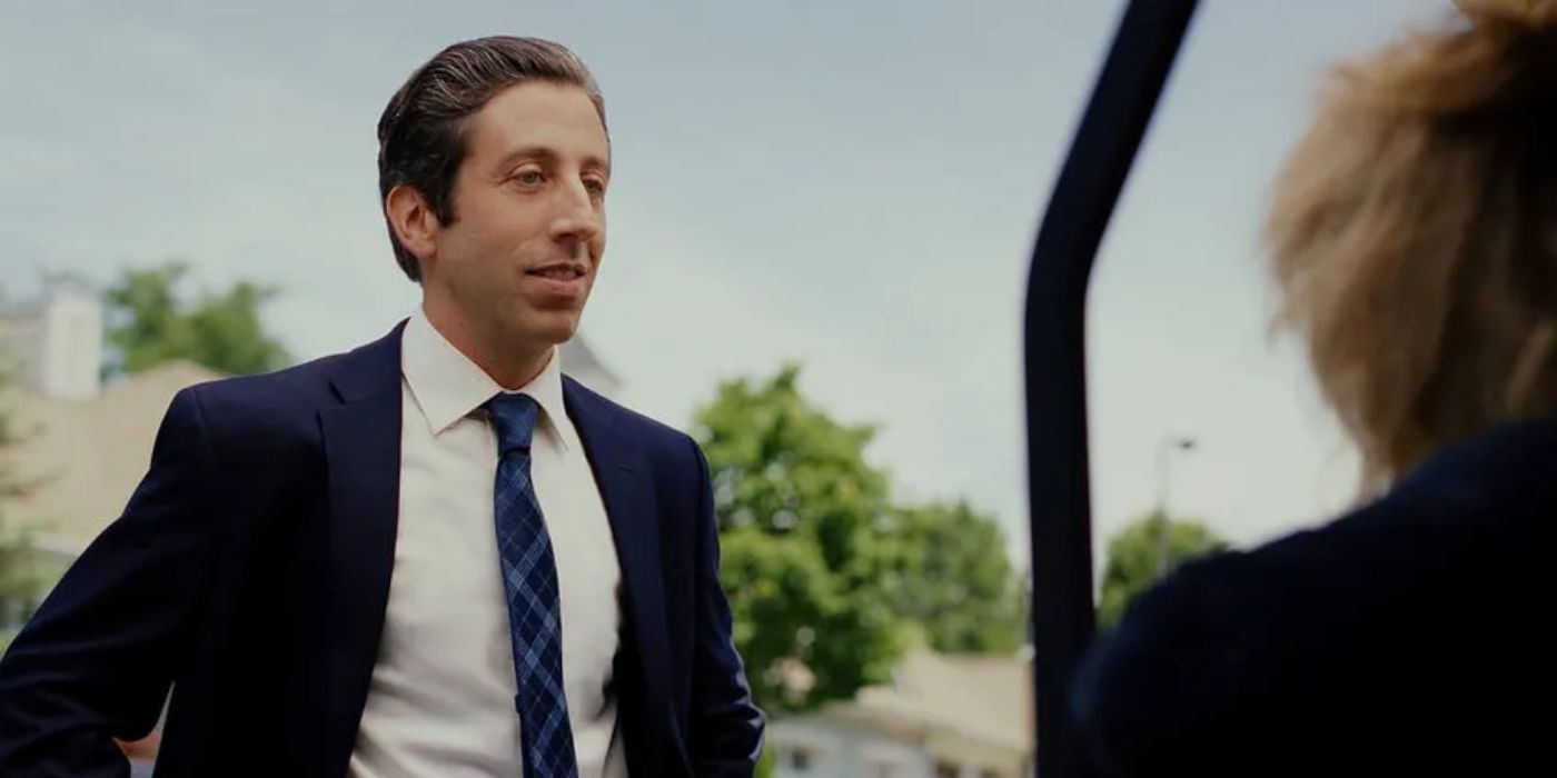 Simon Helberg as Luca wearing a suit in Poker Face