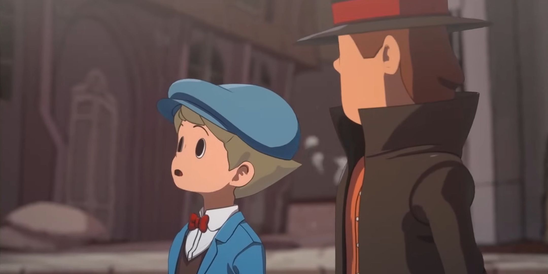 Luke Triton y el Profesor Layton conversando en el nuevo Steam World.