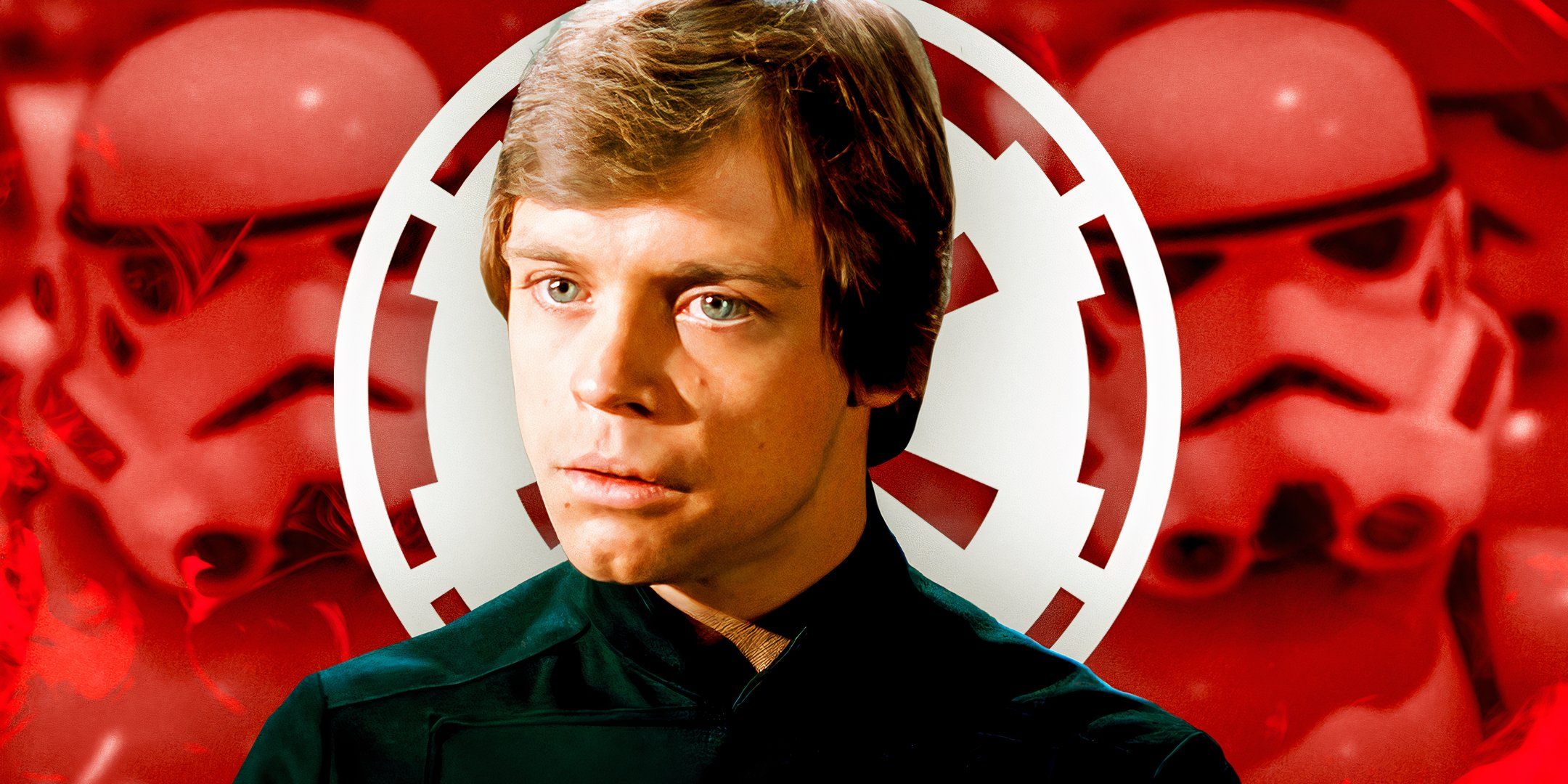 Mark Hamill's Luke Skywalker, edited over the Galactic Empire insignia and stormtroopers