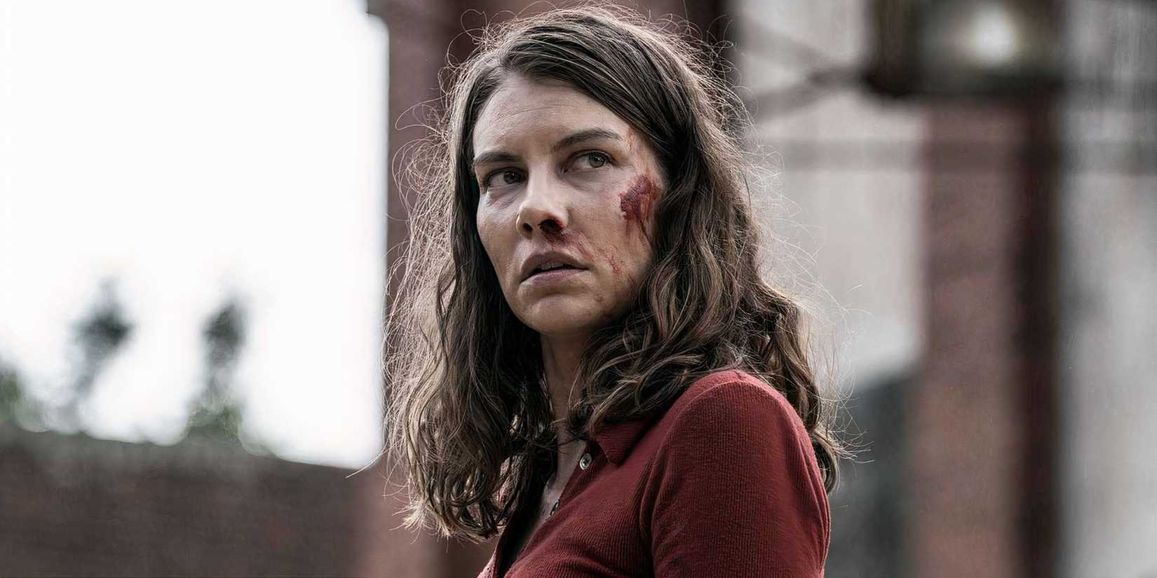 Lauren Cohan as Maggie Rhee with blood on her face in The Walking Dead: Dead City