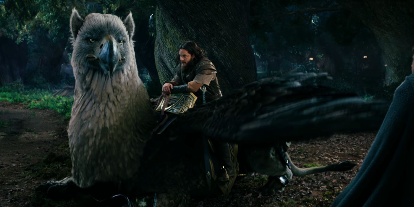 Lothar on a Gryphon in the Warcraft movie