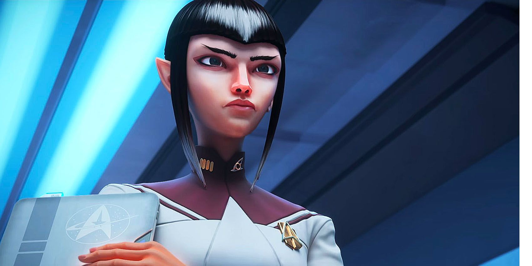 Maj'el (Michaela Dietz) wearing a white Nova Squadron uniform in Star Trek: Prodigy.