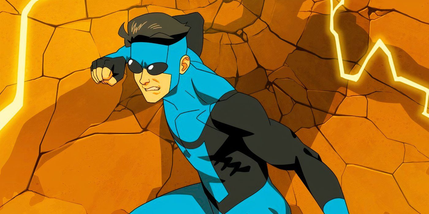 Mark Grayson (Steven Yeun) usa um terno azul e preto em uma imagem promocional de Invincible