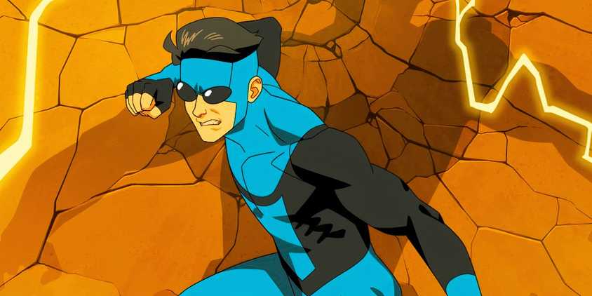 Mark Grayson (Steven Yeun) wears a blue and black suit in an Invincible promo image