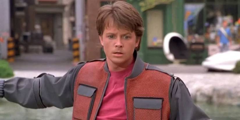 Michael J. Fox as Marty McFly hovering in Back to the Future Part II.