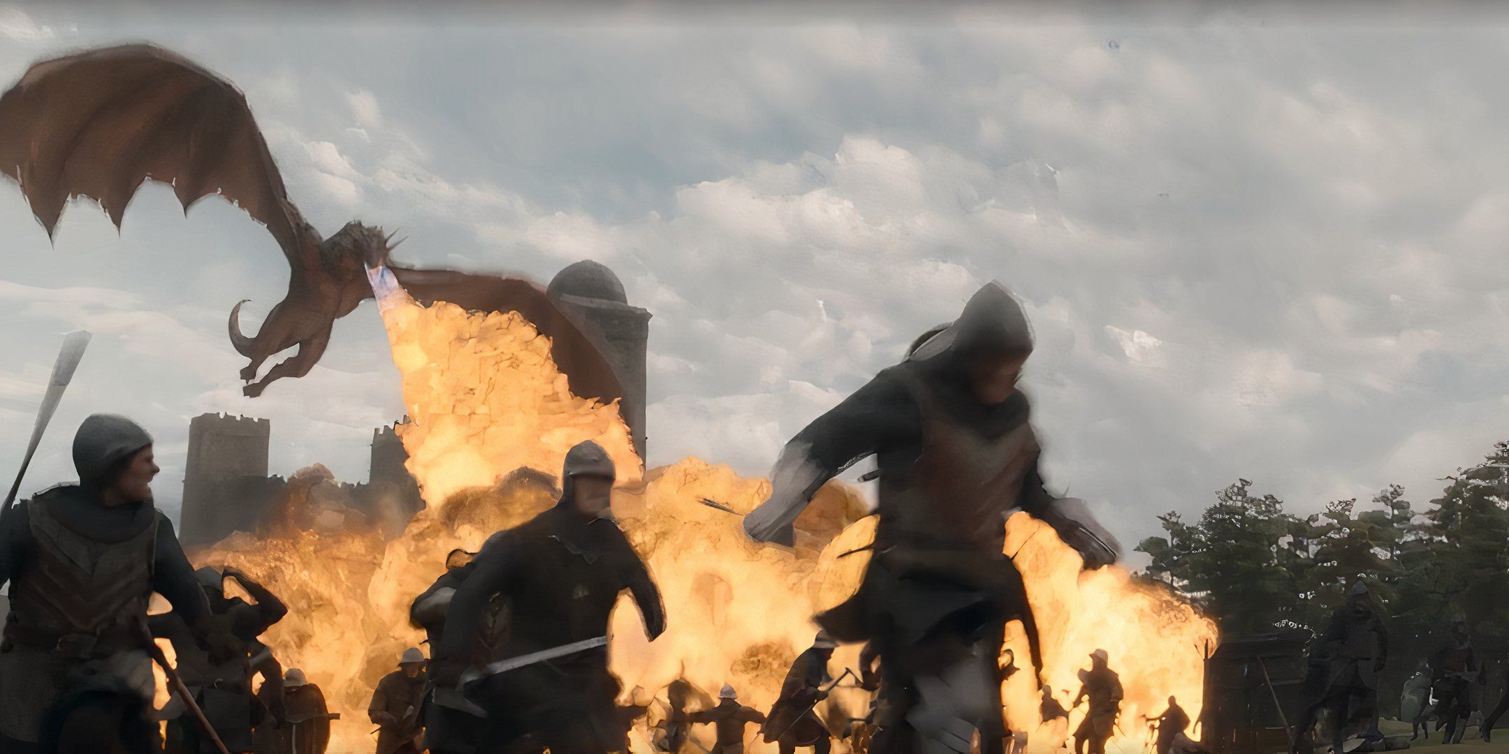 Meleys burning soldiers at Rook's Rest in House of the Dragon season 2, episode 4