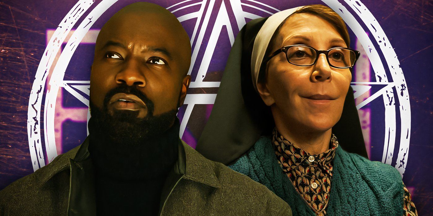 Mike Colter as David Acosta and Andrea Martin as Sister Andrea in Evil