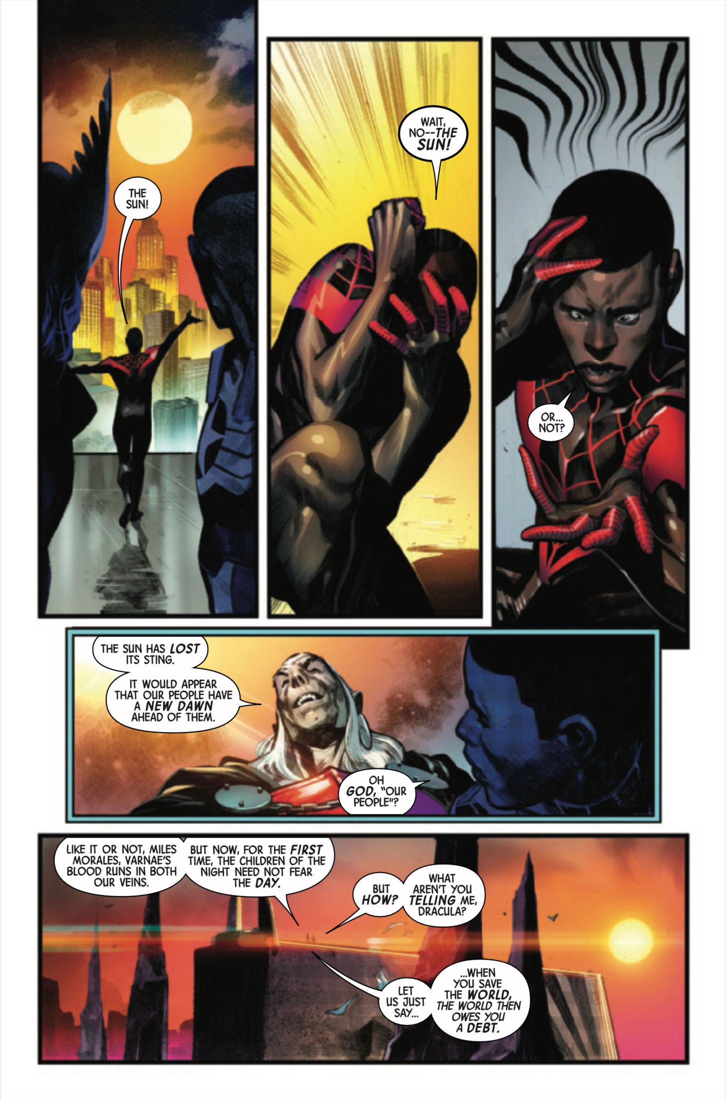 Blood Hunt #5, as páginas finais do evento crossover revelam que Miles Morales ainda é um vampiro.