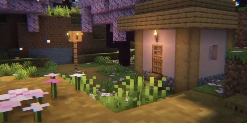 Minecraft Village at the Heart of Cherry Blossoms Seed.