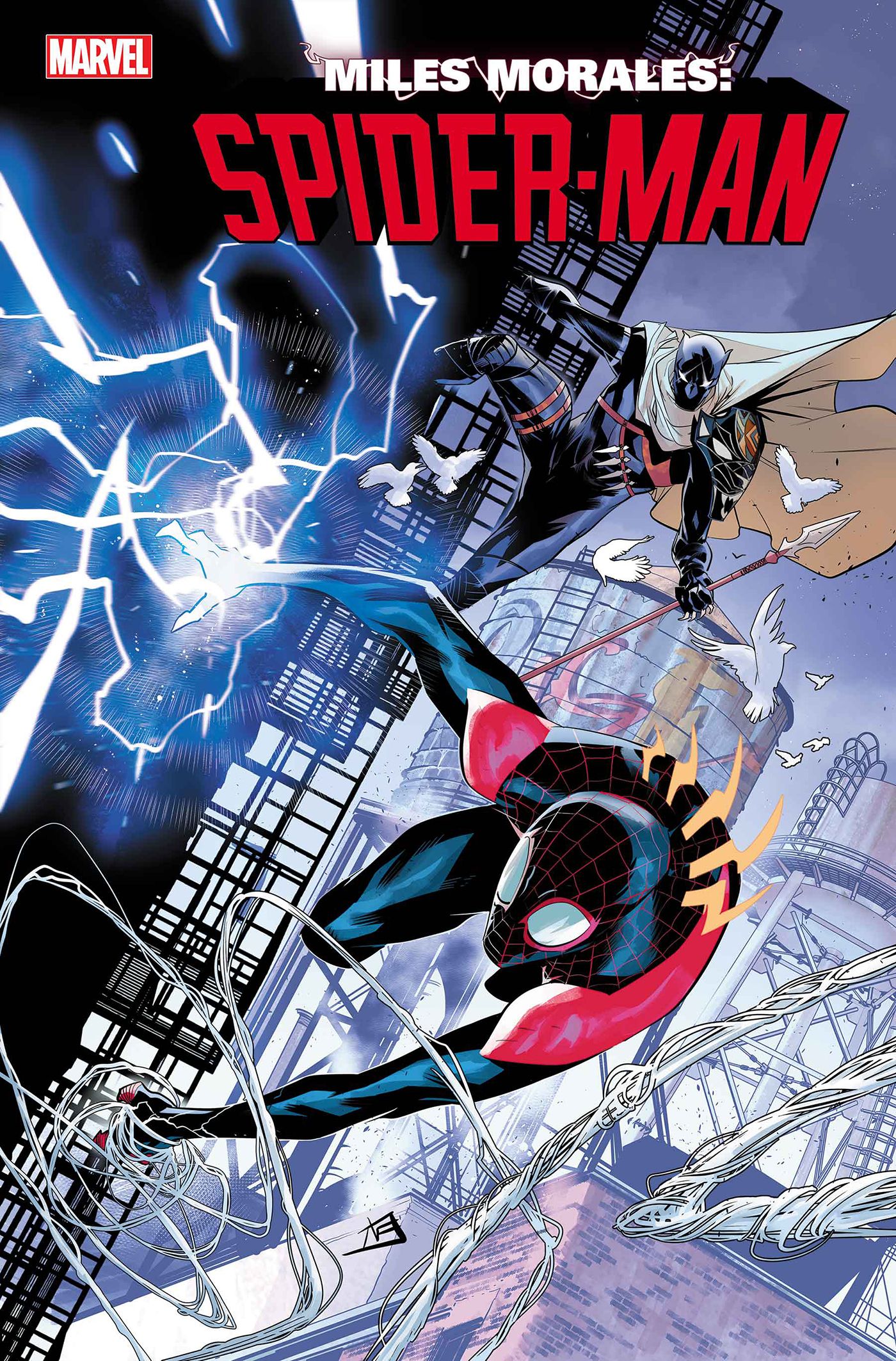 Miles Morales: Spider-Man #25 cover, featuring Spider-Man running from Black Panther.