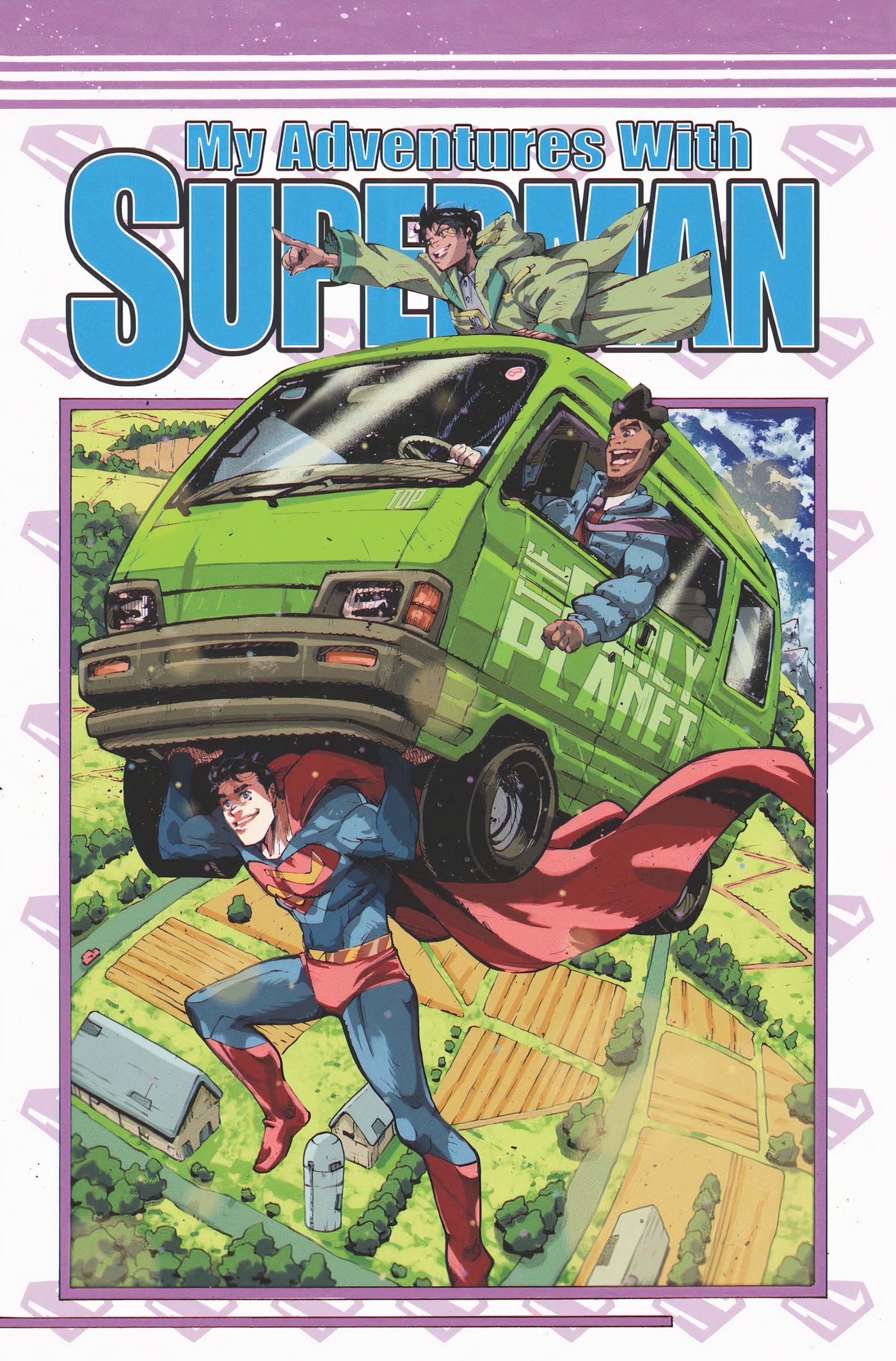 Superman carrega uma van com Lois e Jimmy em uma homenagem a Dragon Ball e Toriyama.