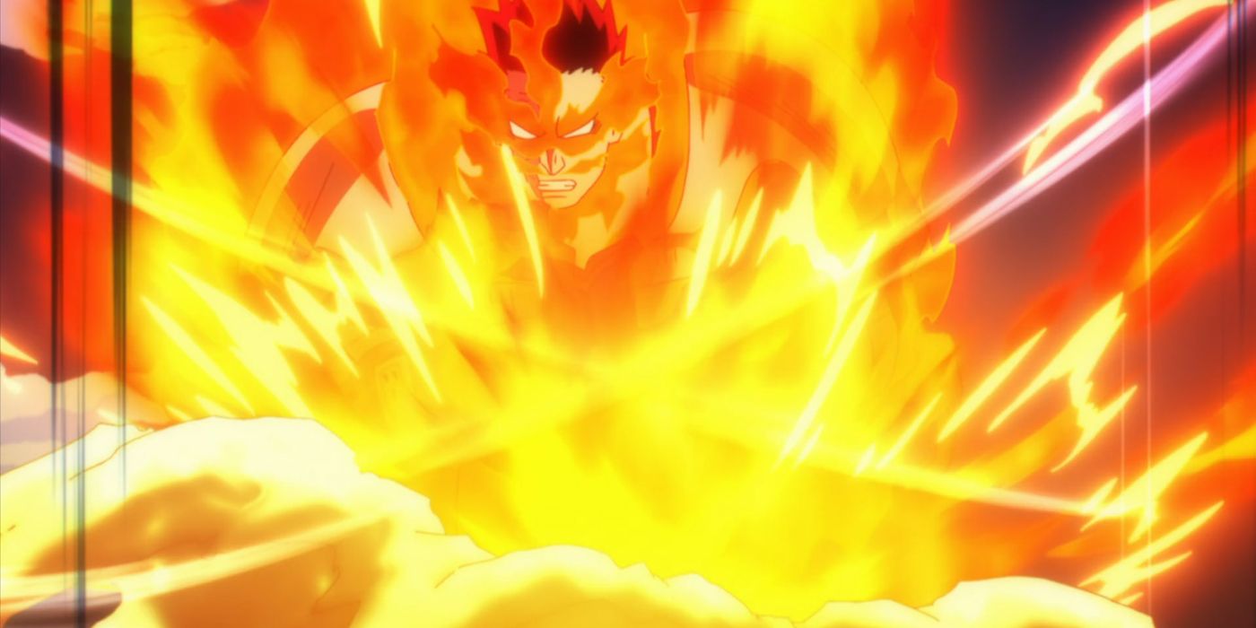 Endeavor unloads the full force of his flame power on All for One.