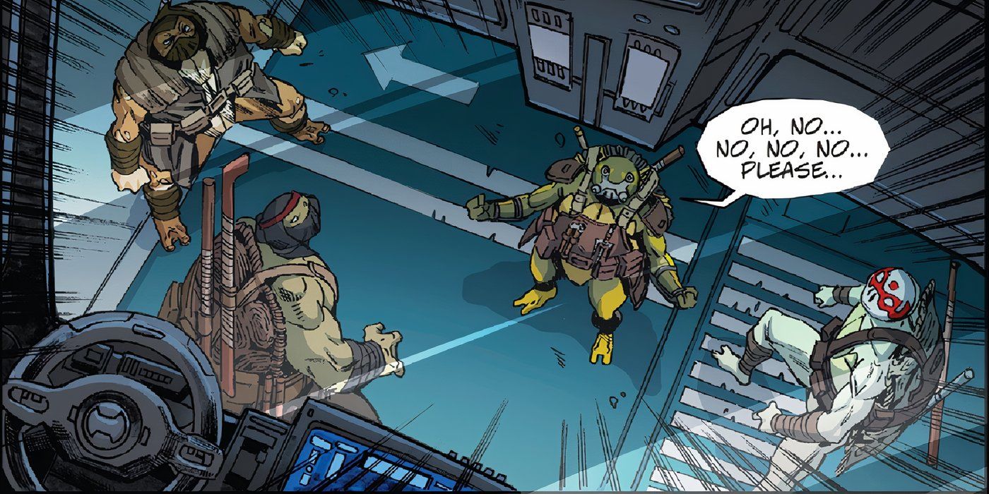 New TMNT team stand around with masks on as they realize something bad is about to happen