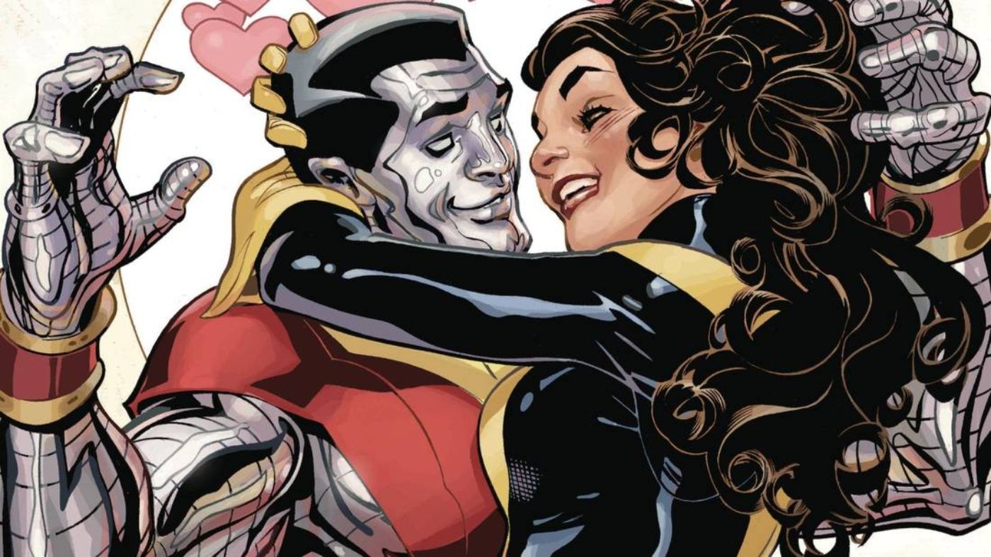 Colossus e Kate Pryde se olhando amorosamente nos olhos.