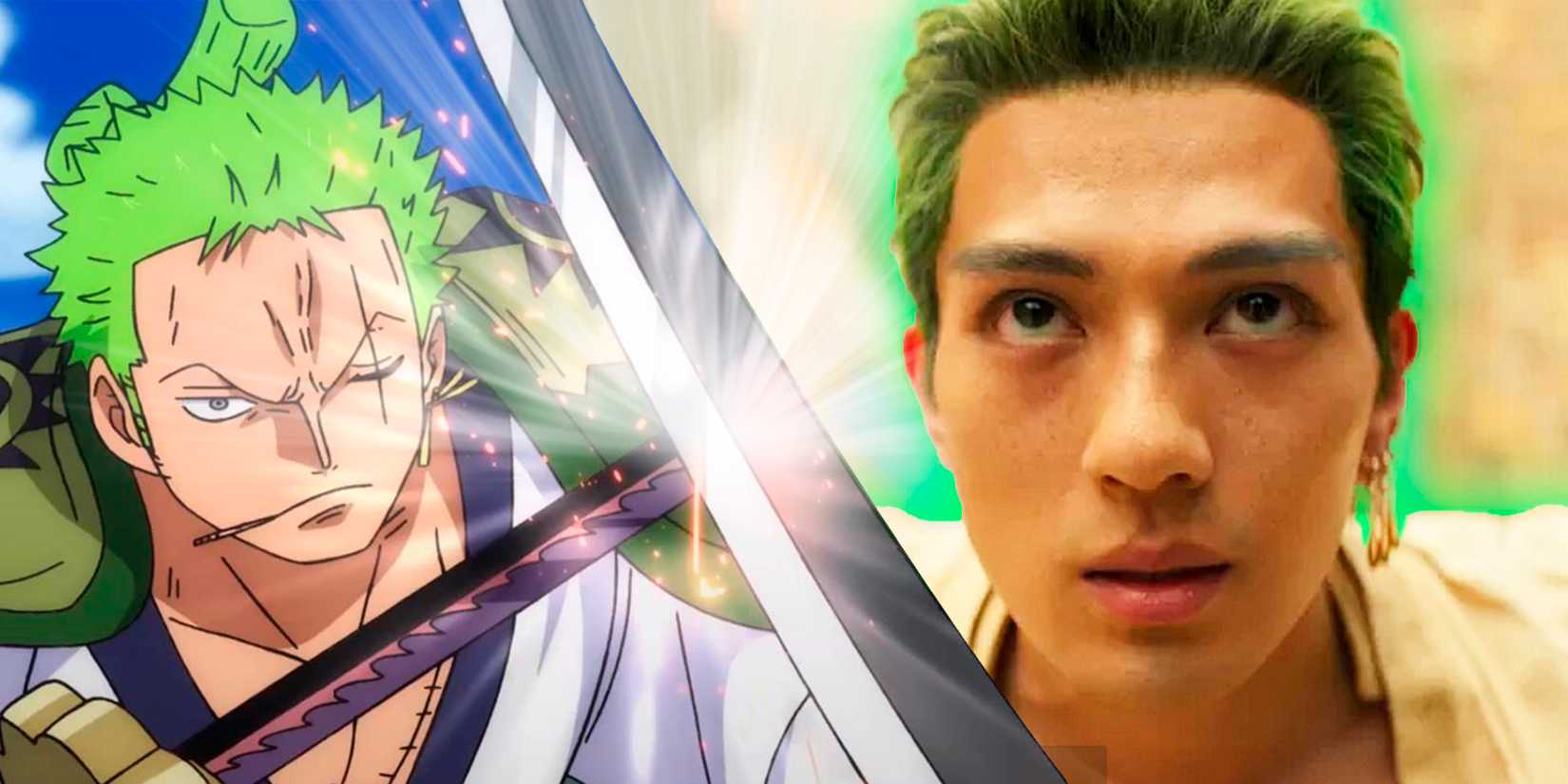 Roronoa Zoro wields sword in One Piece anime and live-action