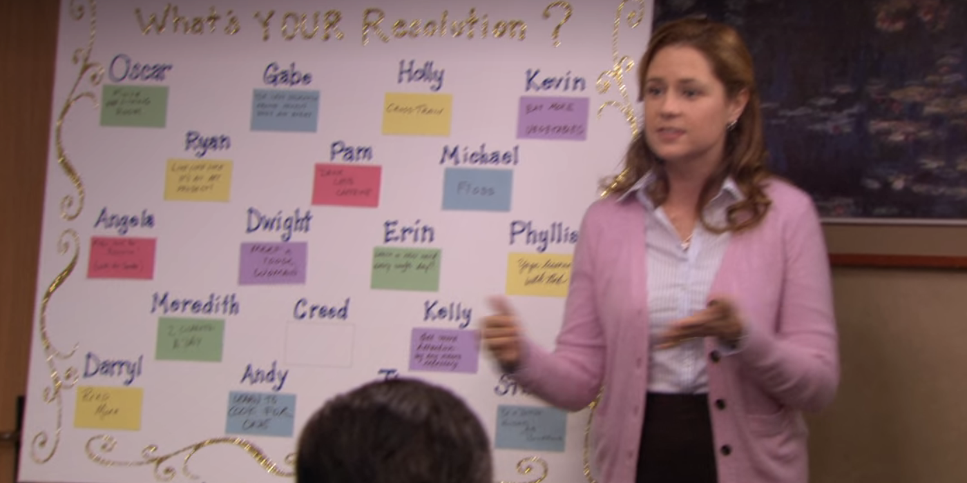 Pam and her resolution board in The Office Ultimatum Episode