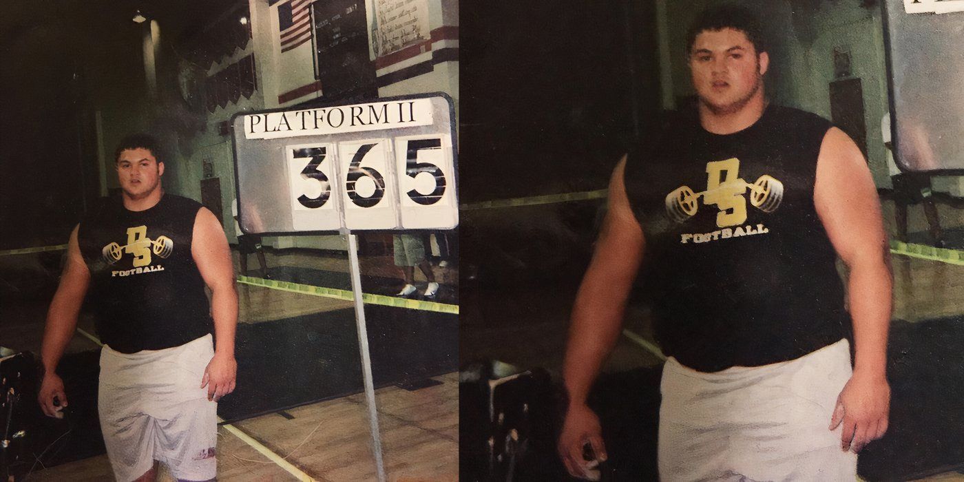 Patrick Mendes posa en su gimnasio siendo un adolescente en una boda de 90 días vistiendo una camiseta negra con pantalones cortos blancos y una mirada perdida en el rostro.