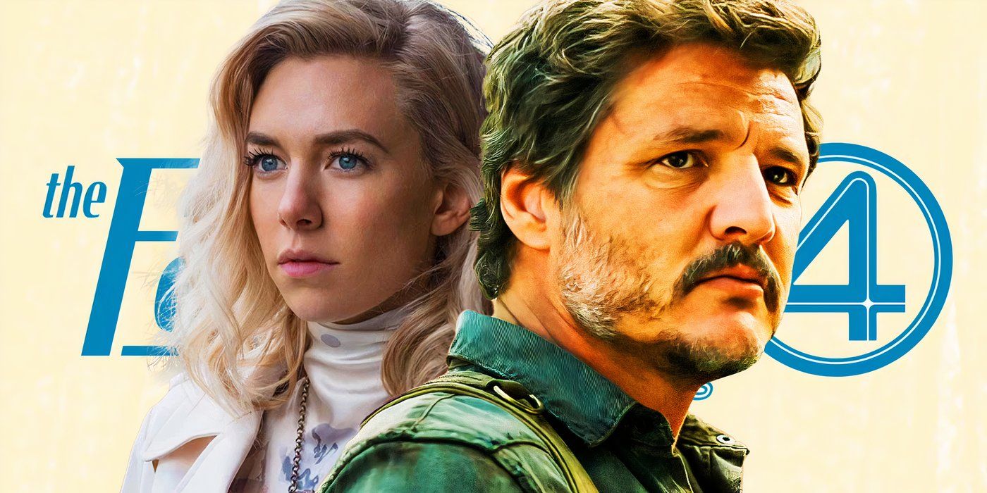 Pedro Pascal and Vanessa Kirby in front of The Fantastic Four First Step's new logo