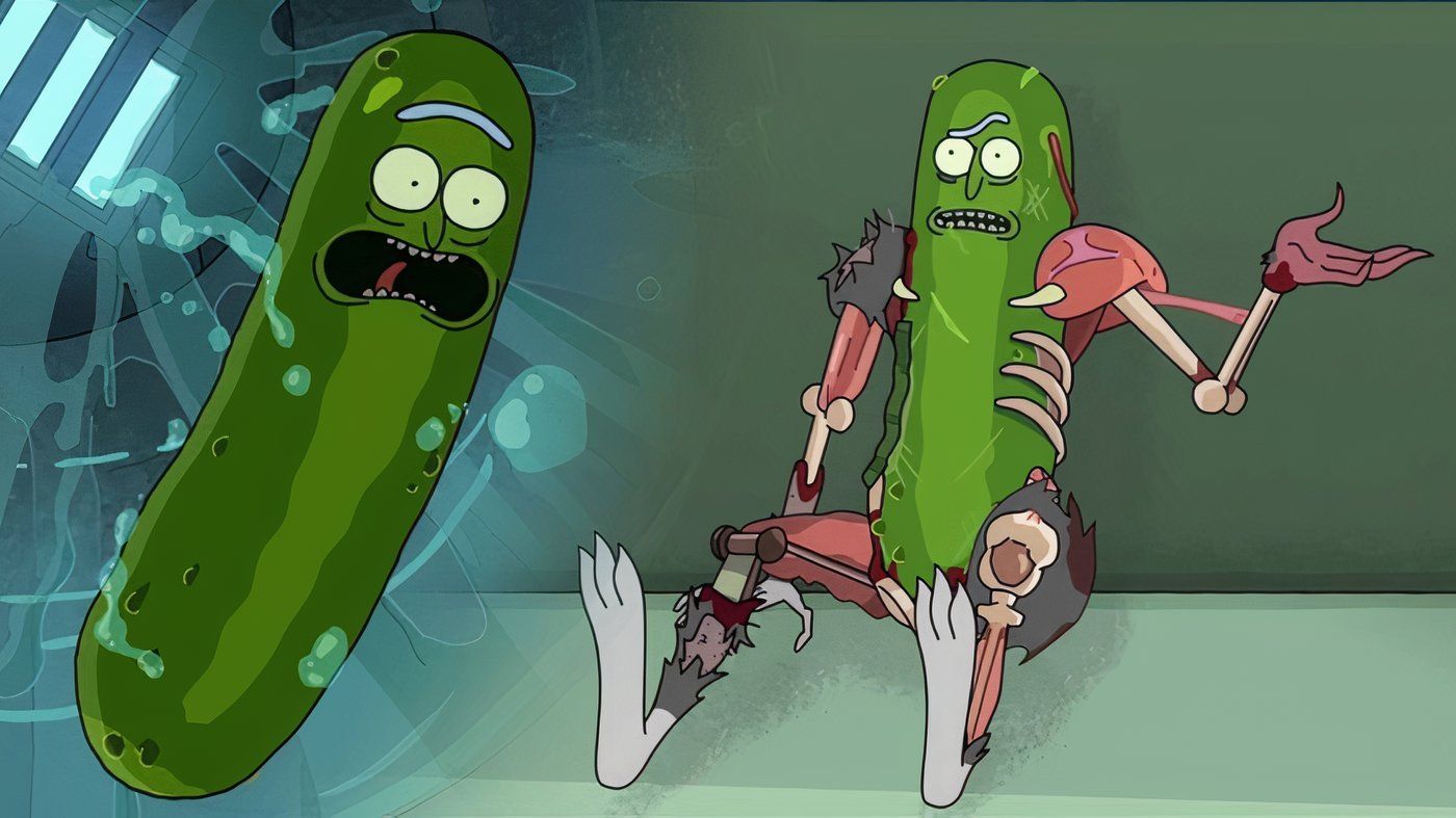 Dos versiones de Pickle Rick de Rick y Morty una al lado de la otra, una con extremidades de rata y otra sin ellas.