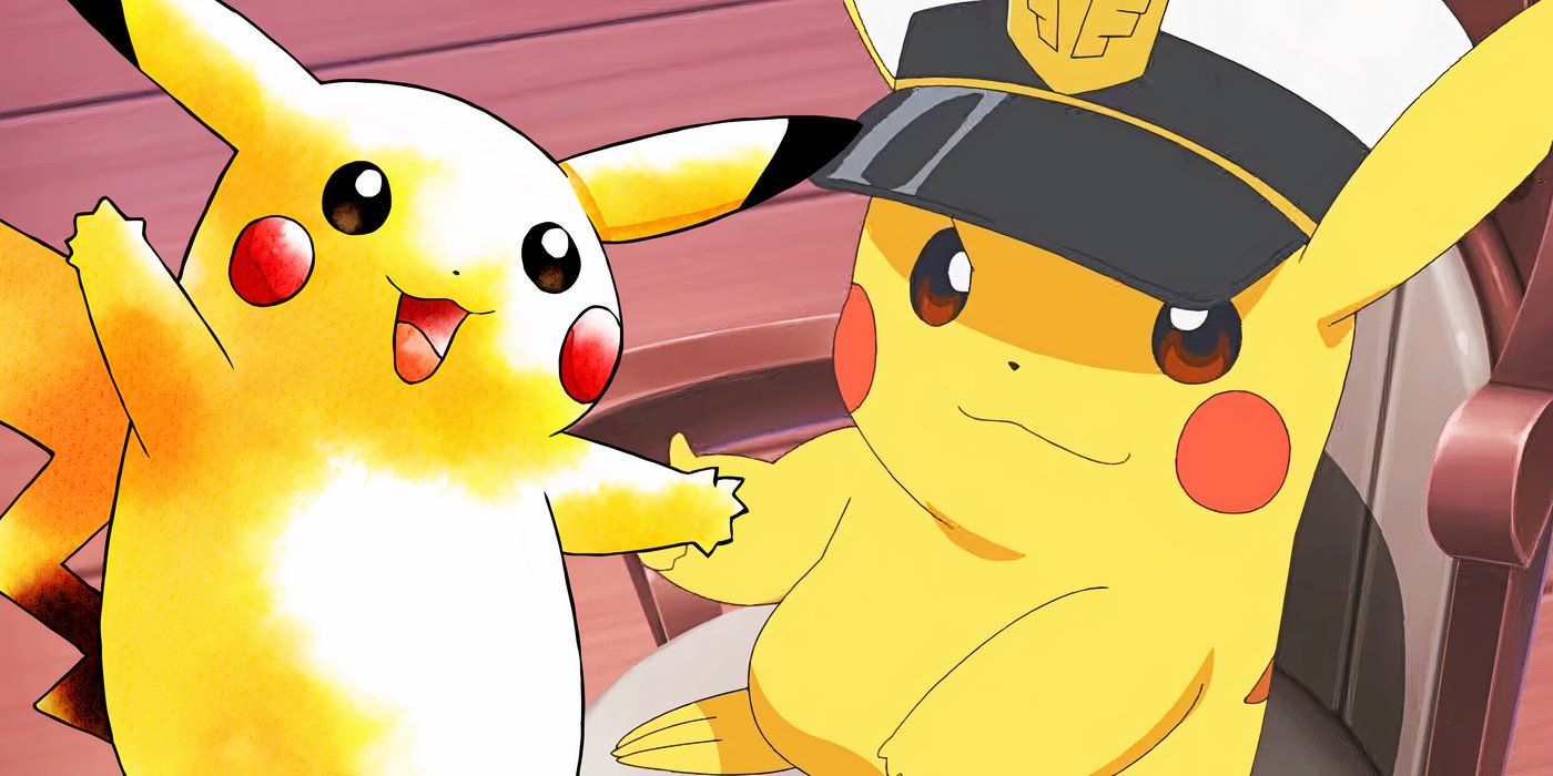 Pikachu from Pokémon Yellow Version beside a more modern-looking version from Pokémon Horizons anime.