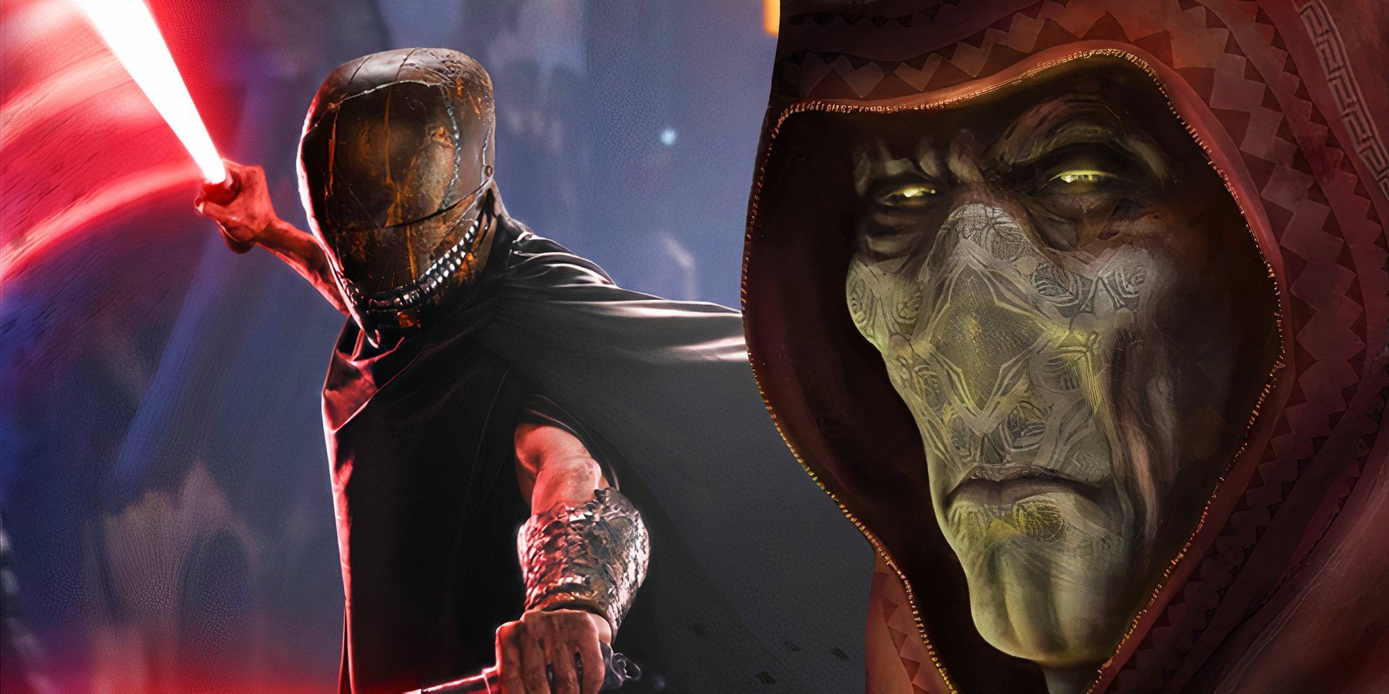 The poster of Qimir from The Acolyte (2024) next to artwork of Darth Plagueis