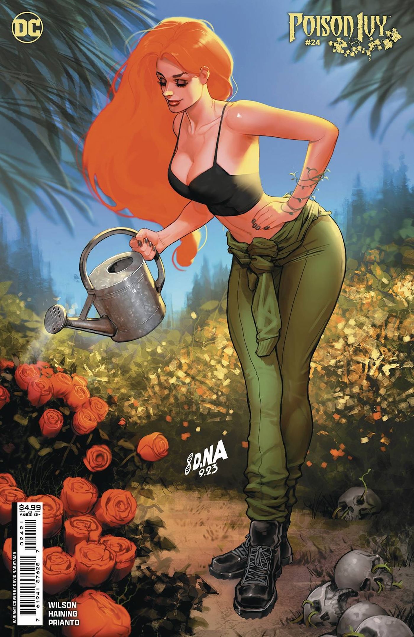 Poison Ivy 24 Nakayama Variant Cover: Poison Ivy watering roses in a black crop top.