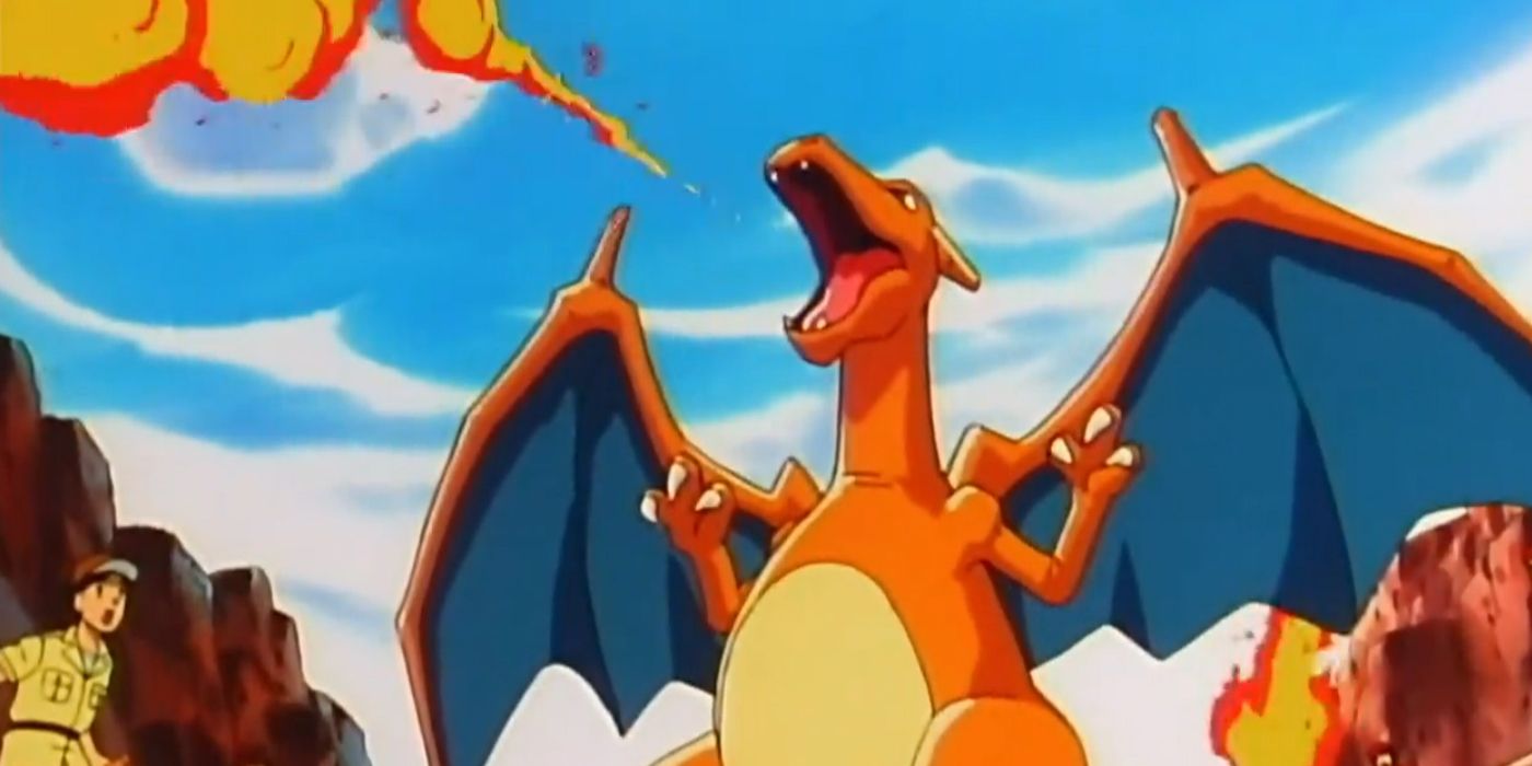 Charizard breathes fire after evolving from Charmeleon.