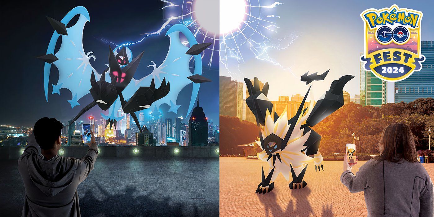 Dusk Mane Necrozma e Dawn Wings Necrozma aparecendo em Pokémon GO Fest Raids