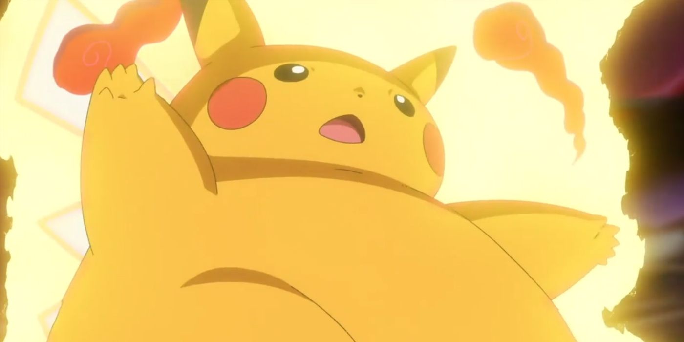 Pikachu se transforma em seu estado Gigantamax no anime.
