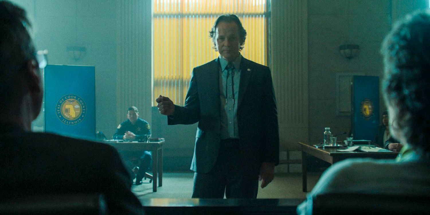 Tommy Molto (Peter Sarsgaard) in court speaking to the jury in Presumed Innocent season 1 episode 7