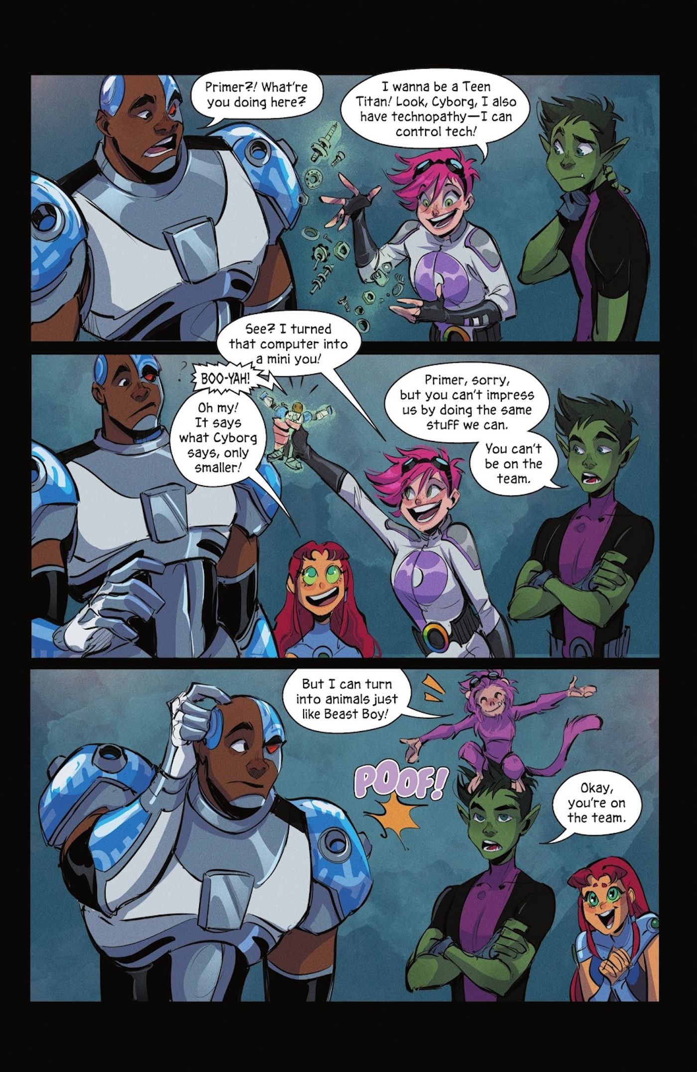 Comic Panels: Primer presents the Teen Titans Cyborg, Starfire and Beast Boy.