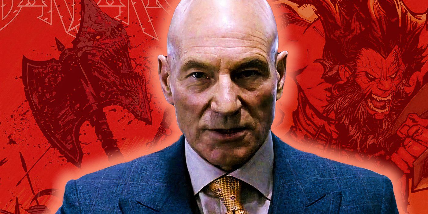 Professor X from X-Men with a background of Barbaric comics
