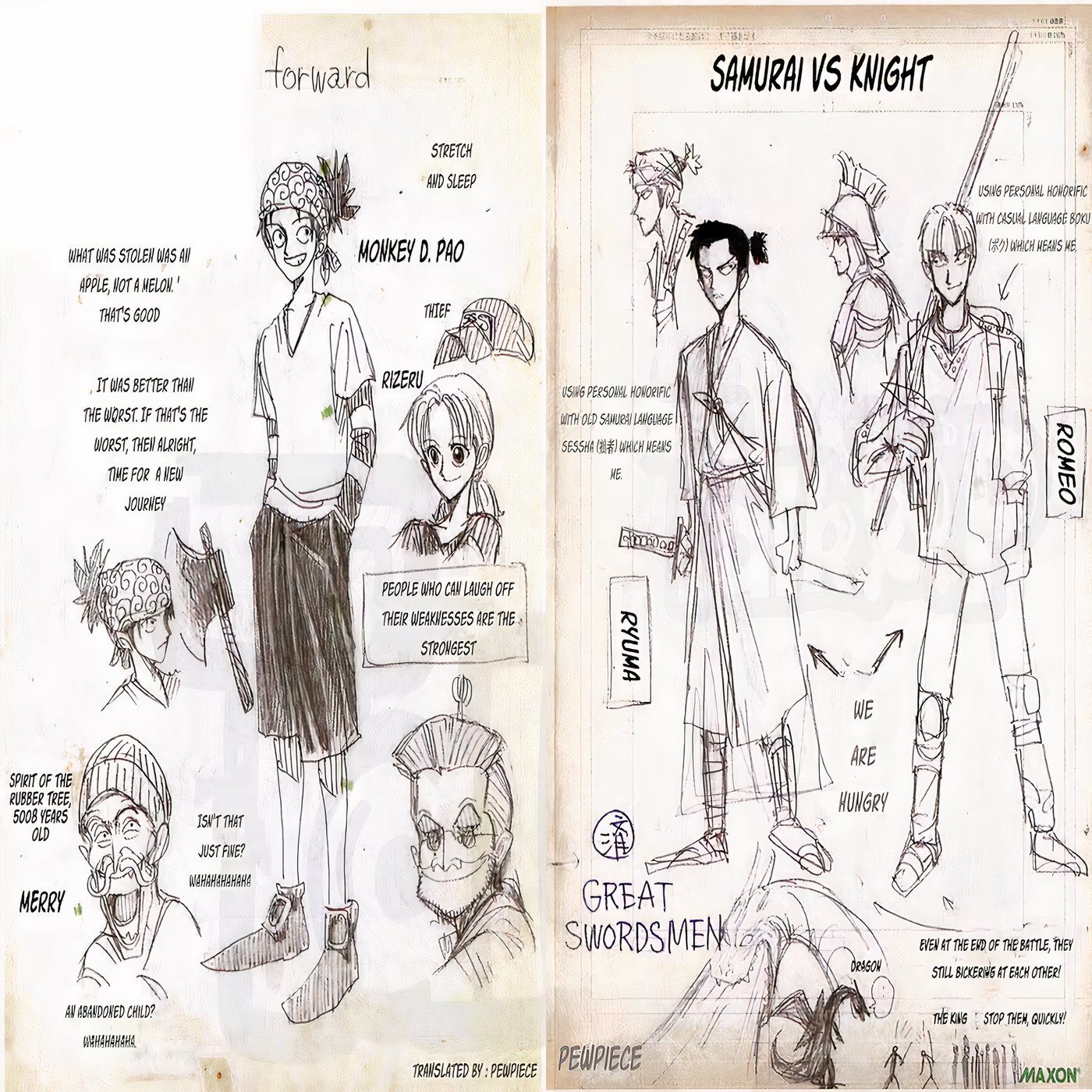 Prototype sketches for One Piece Forward from Eiichiro Oda