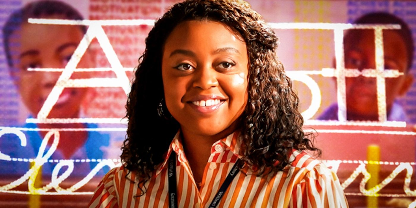 Janine da Quinta Brunson sorrindo na Abbott Elementary