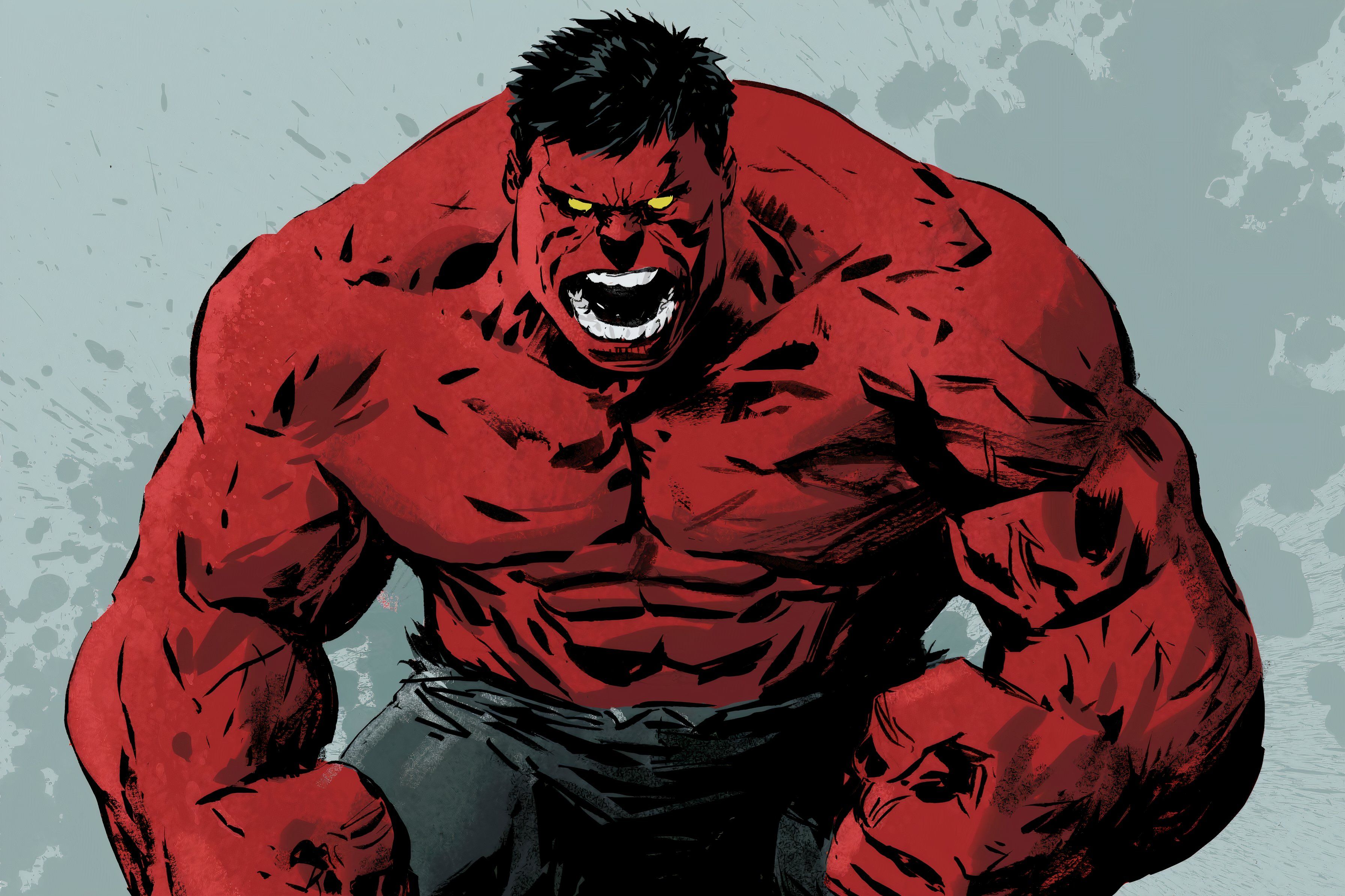 Red Hulk flexes his muscles with an angry glare.