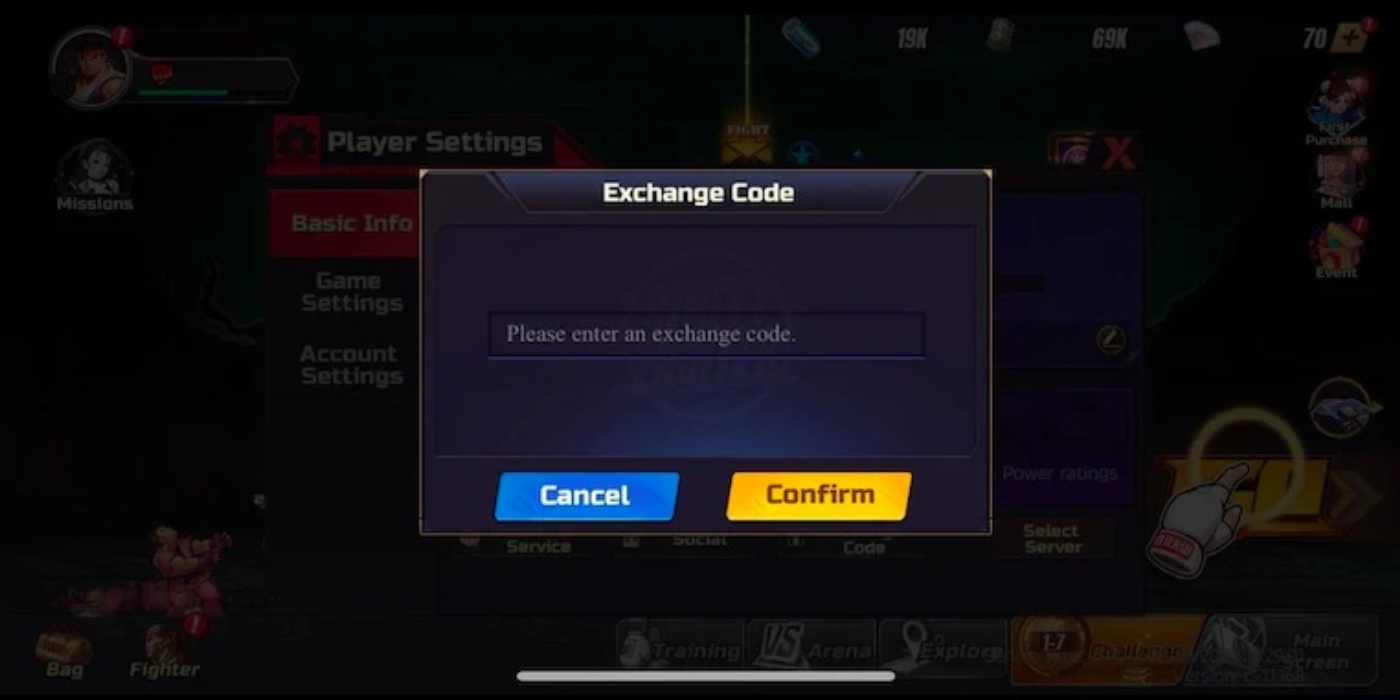 Buying codes in Street Fighter: Duel.