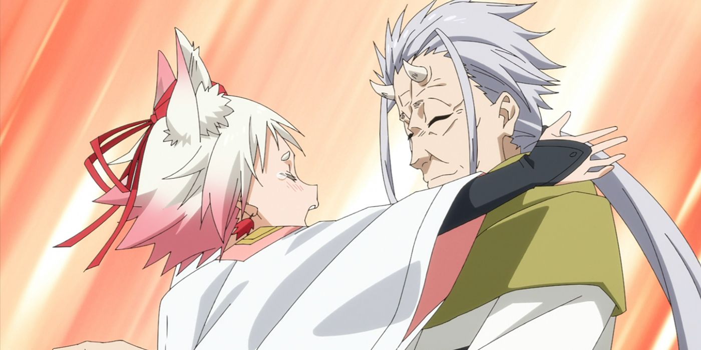 Momiji abraza a su padre ausente, Hakuro.