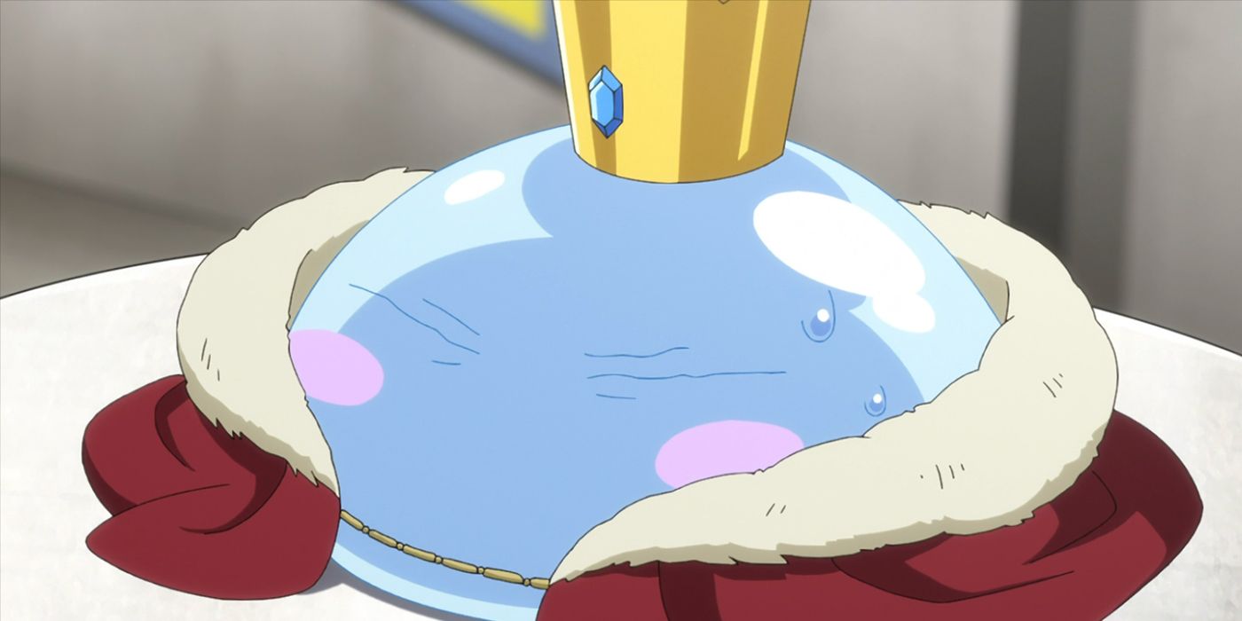 Rimuru in slime form with red cape and crown.