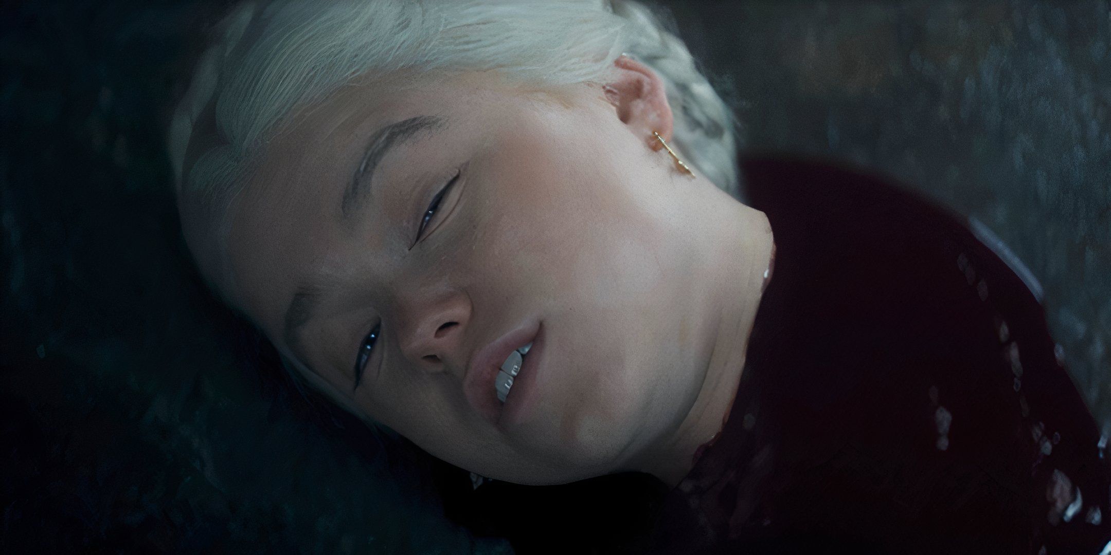 Rhaenyra's (Milly Alcock) head in a pool of blood in House of the Dragon season 2, episode 4