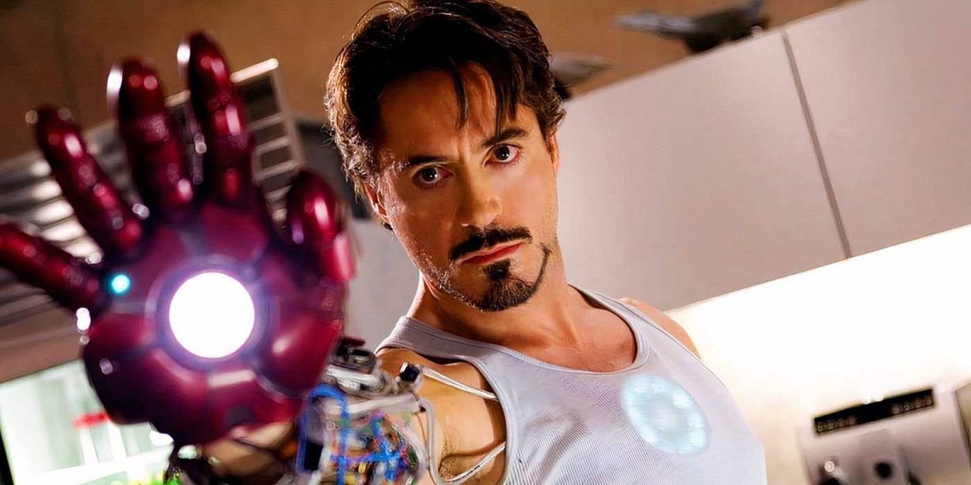 Robert Downey Jr.'s Tony Stark creating Iron Man in Iron Man