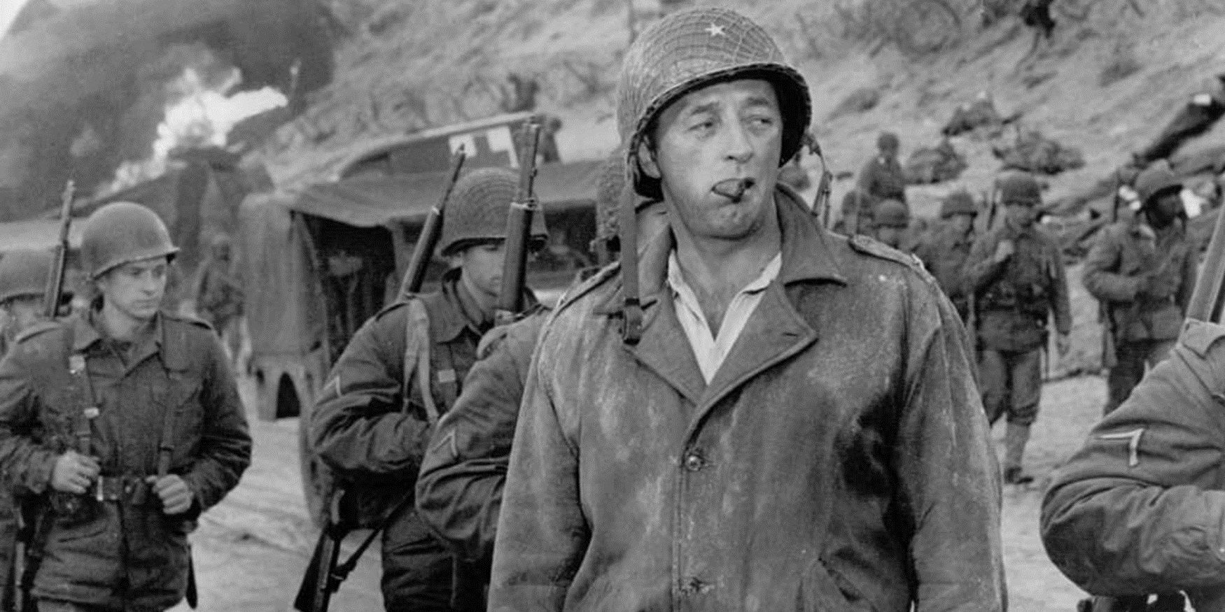 Robert Mitchum on the beach in The Longest Day